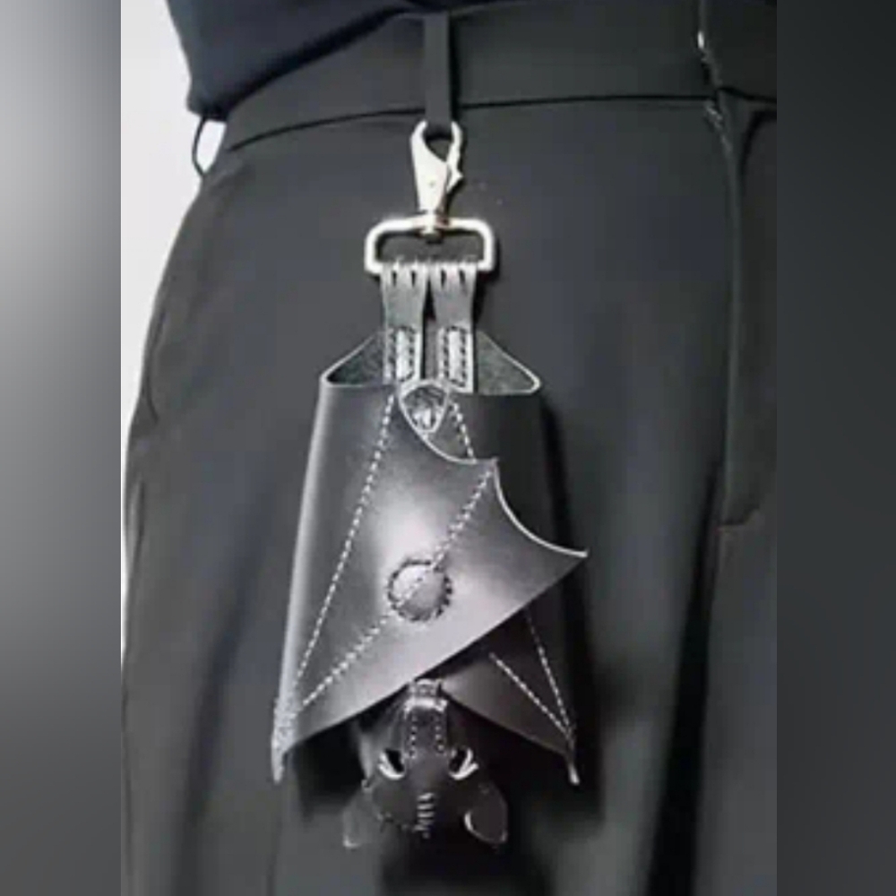 NWT Bat Bag Belt Charm Coin Purse Key Chain Black Faux Leather